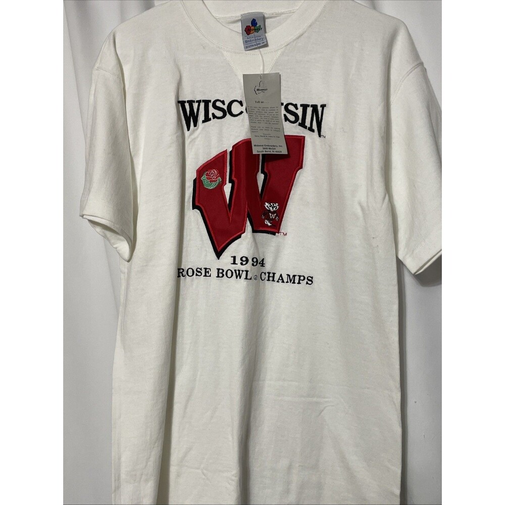 Wisconsin Badgers NWT VTG Rose Bowl Chamos 1994 T shirt Midwest embroidery sz M